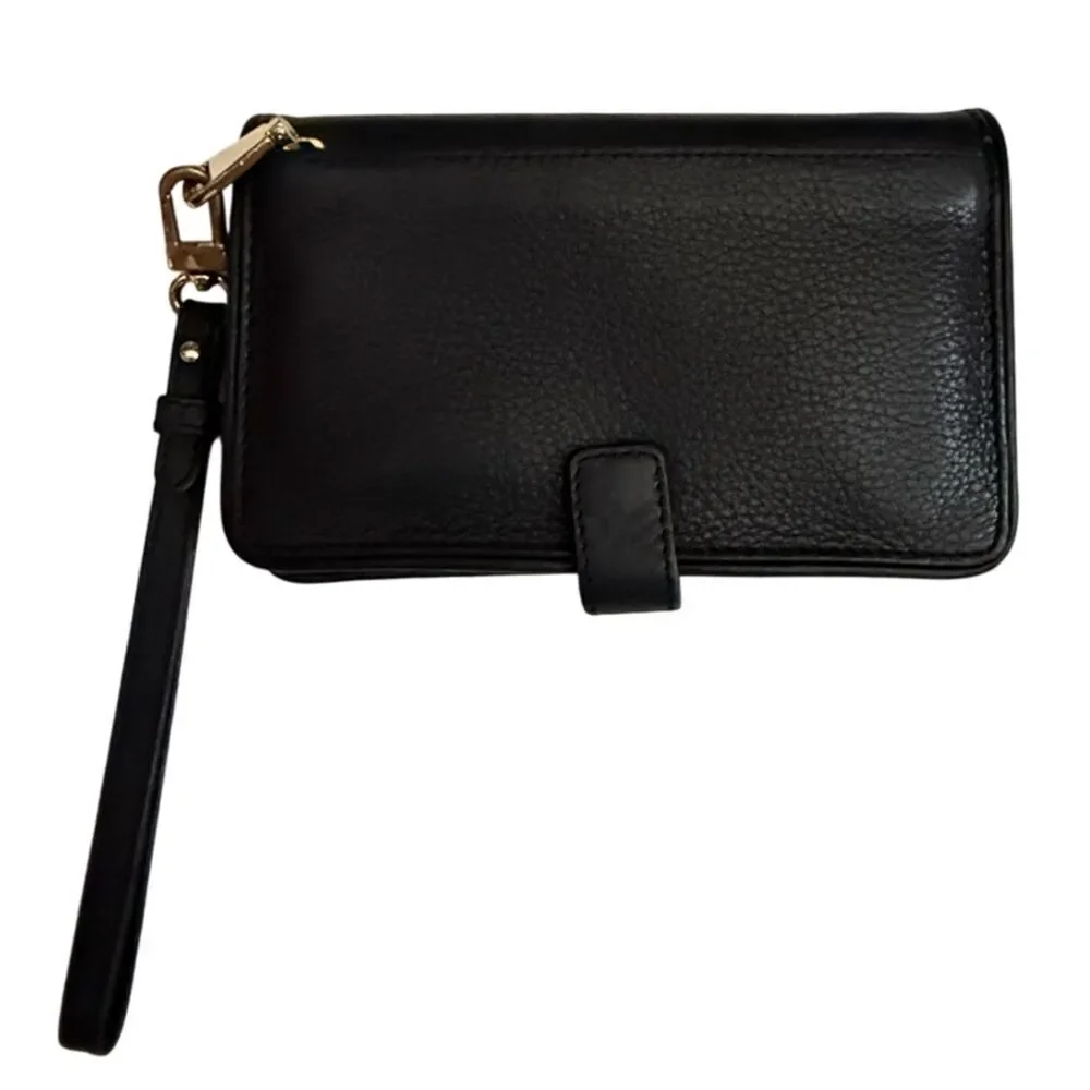 Tory Burch Black Leather Wristlet Wallet Clutch